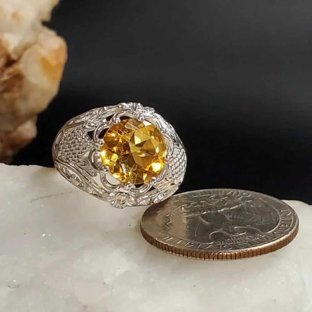 Sterling 925 Silver Ring Natural Citrine Gem Luxury Gift for Woman